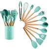 12Pcs Cooking Spoon Set with Wooden Handles Non-stick Silicone Cookware, Heat-resistant Kitchen Tools Storage Container