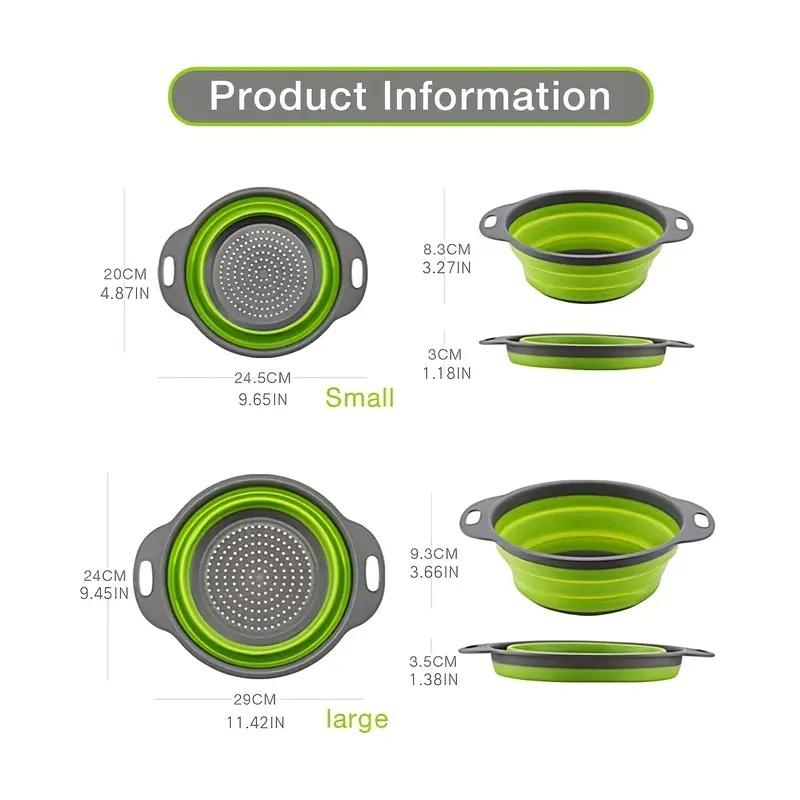 Space-Saving Silicone Colander with Handle Collapsible Silicone Fruit and Vegetable Washing Basket Essential Kitchen Gadget