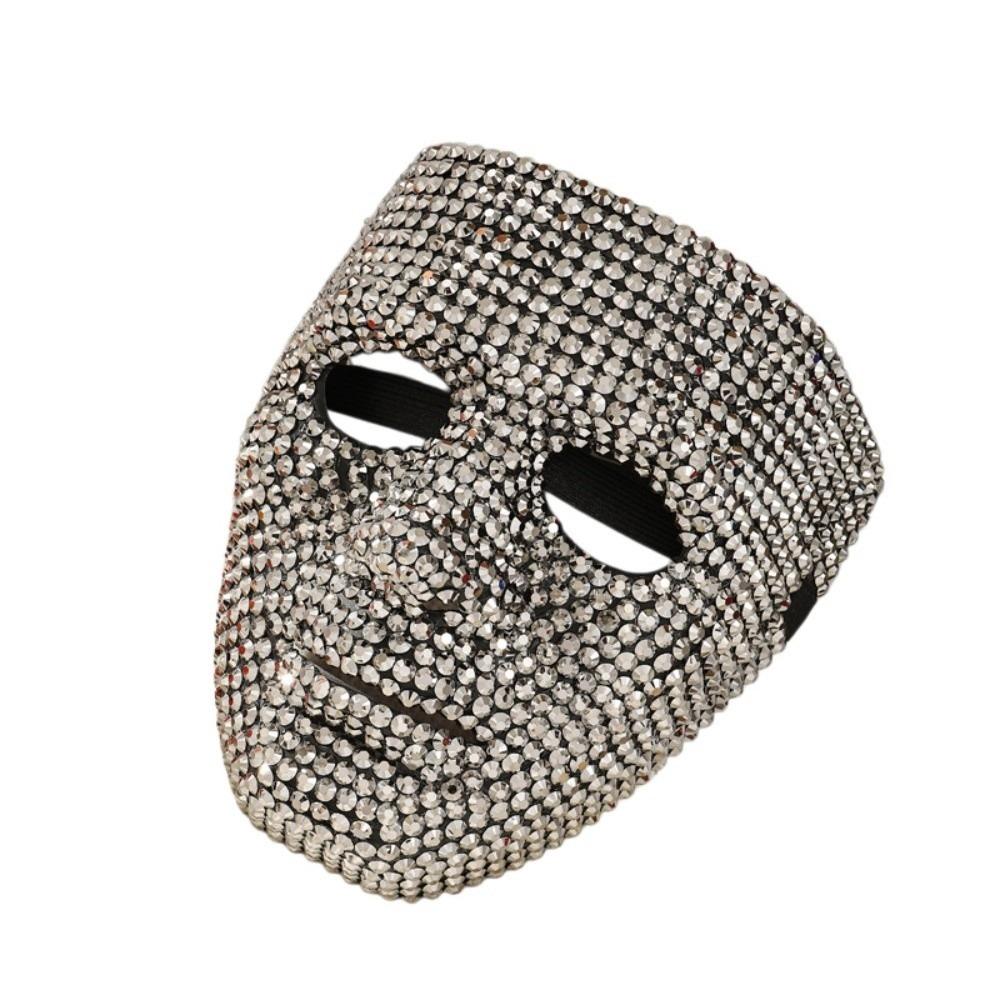 Vintage Rhinestone Mask Venetian Full Face Mask Cosplay Masquerade Party Mask Masquerade Jewelry серый