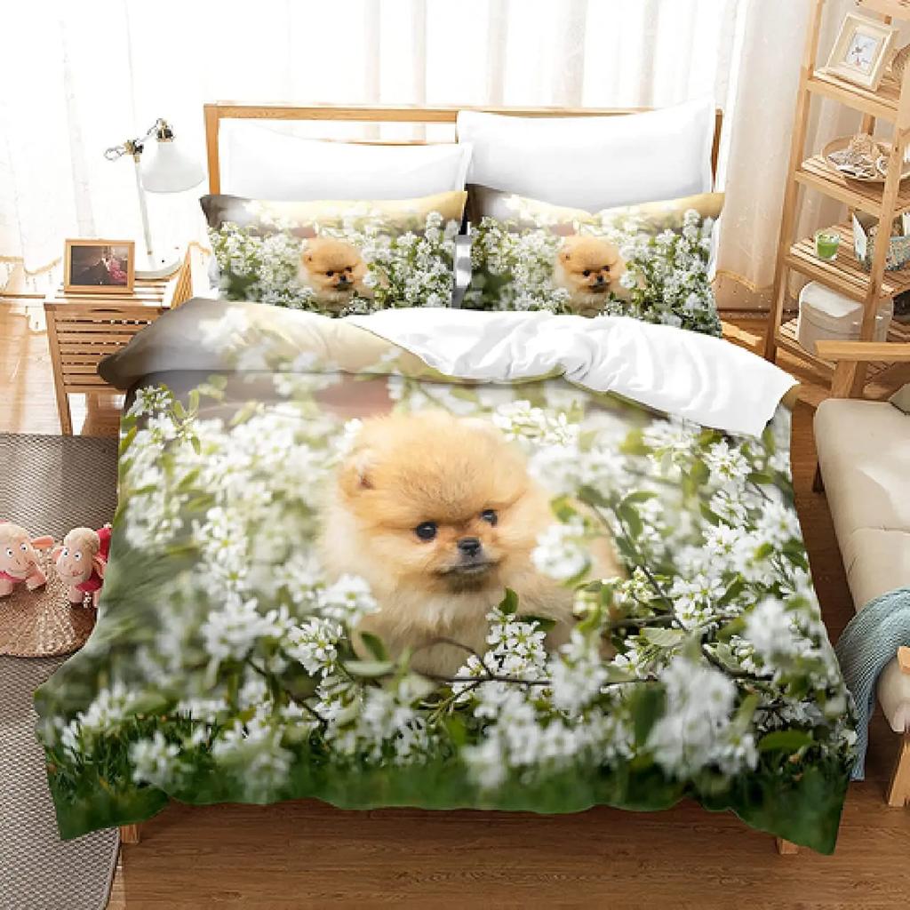 Pomeranian Duvet Cover Animal Dogs Cute Pet Theme For Women Kids Bedroom Decoration Queen Size For Dog Lovers Duvet Cover Gifts