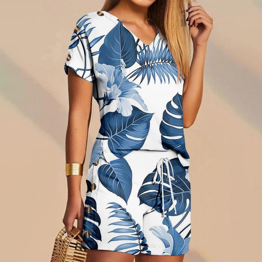 Women's T Shirt Tee Shorts Sets Graphic Casual V Neck Regular Fit Printed Sets