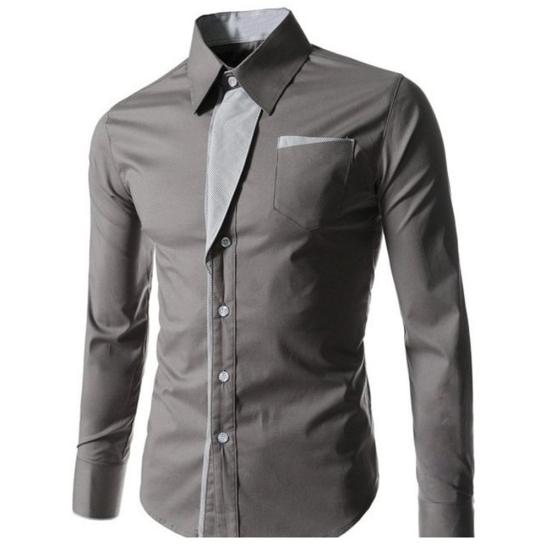 Herren Farbblock Streifen Slim Fit Langarm Button Down Kragen Hemd Top