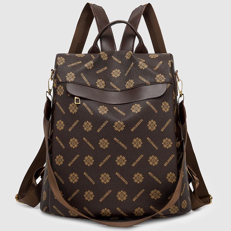 

Винтажный принтованный рюкзак для женщин, большая вместимость, многофункциональная сумка через плечо кофейный