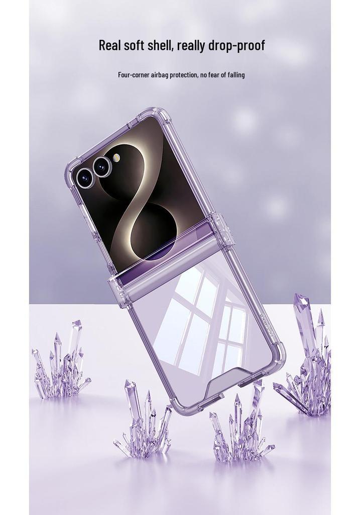 Samsung Galaxy Z Flip 8 Transparent Airbag Case with Rotating Shaft and Full Coverage