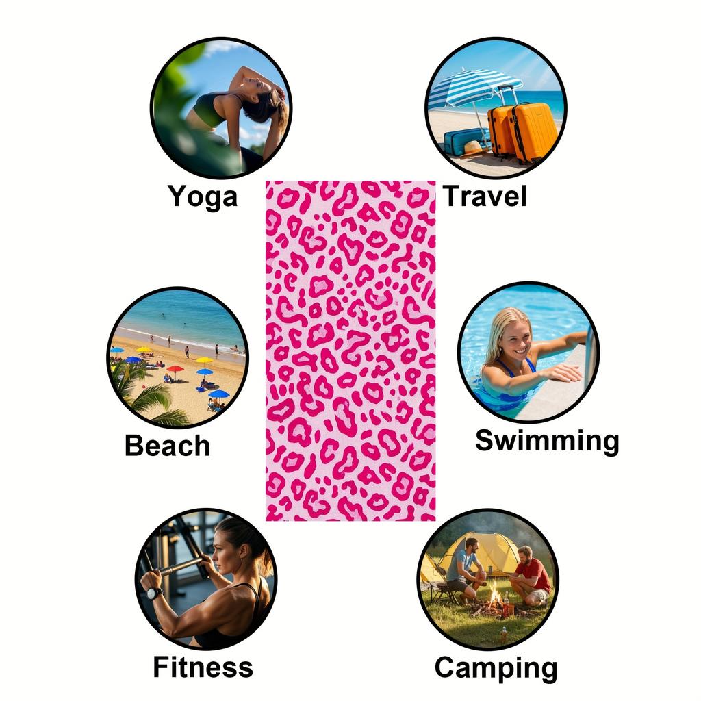 Asciugamano da Spiaggia Leopardato Rosa Stampa 2D Unilaterale Morbido Asciugatura Rapida Microfibra Asciugamano da Spiaggia Piscina Spiaggia Viaggio Decorazione Accessorio Audace Regalo
