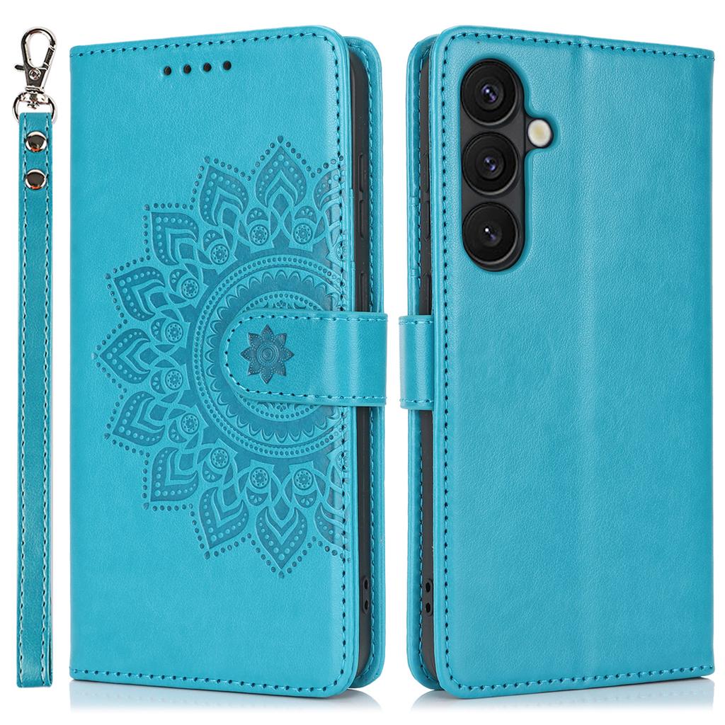 For Samsung Galaxy S24+ Stand Case Textured Leather Wallet Phone Cover with Strap