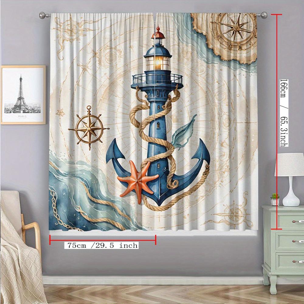 Maritimes Leuchtturm Vorhang Set 2 Stück – Vintage Karte & Maritime Motive, Stangendurchzug Lichtfilternde Vorhänge