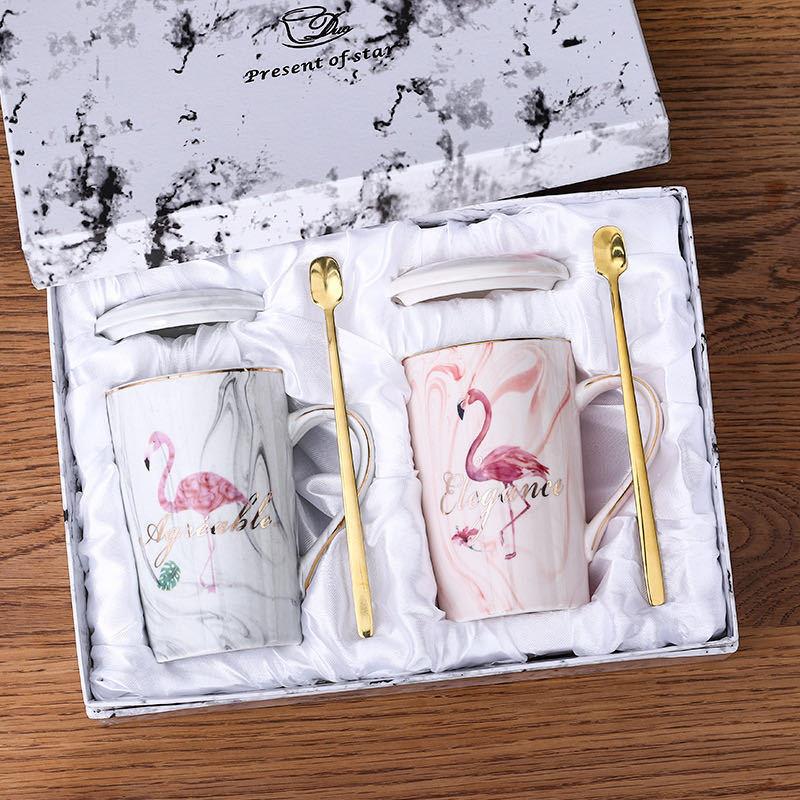 Marble Mug Ceramic Cup Gift Box Coffee Cup Couple Creative Water Cup with Lid Spoon