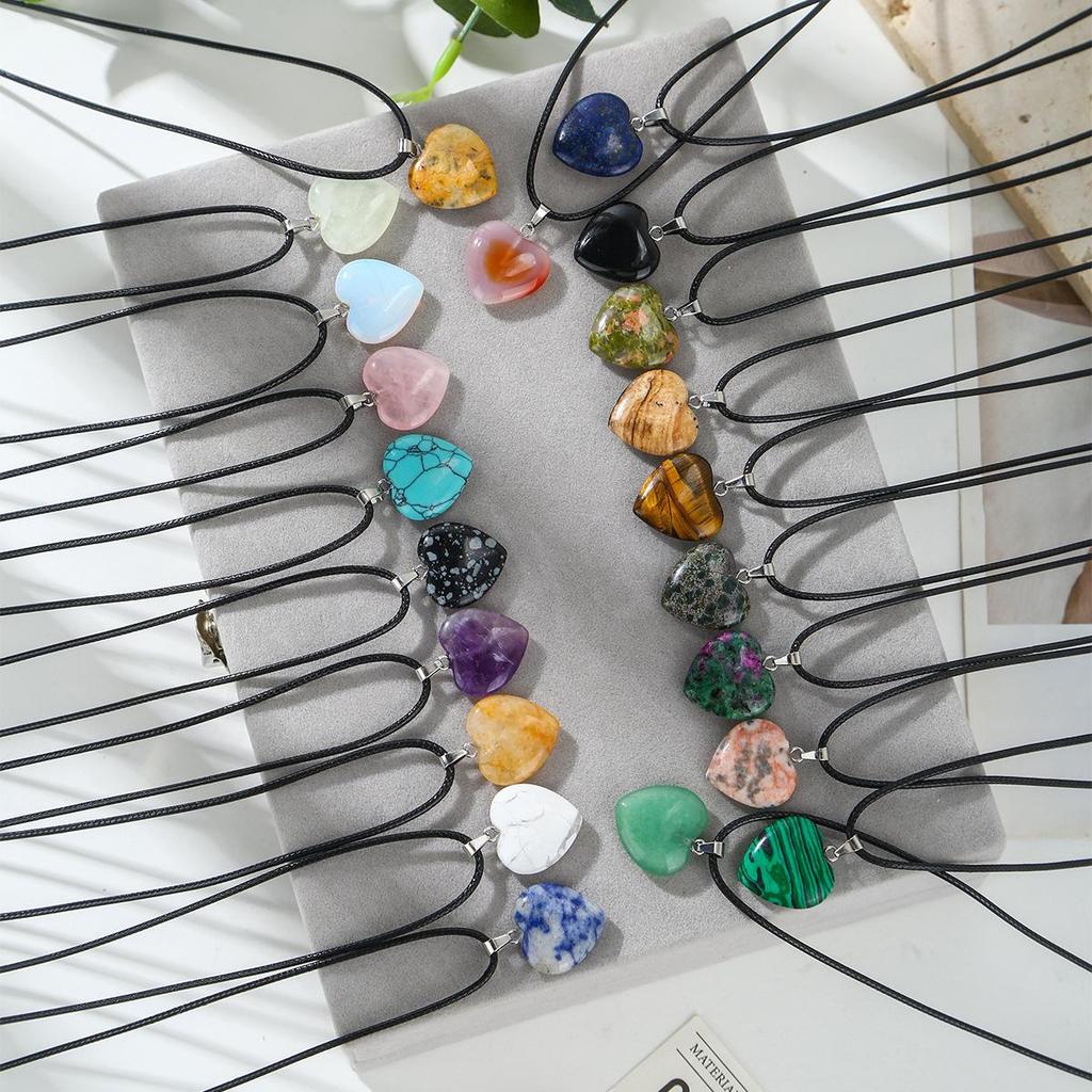 Natural crystal pendant, Dongling, tiger eye stone, three-dimensional peach heart necklace, jewelry