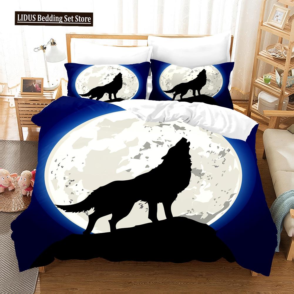 Zestaw poszwy na kołdrę z nadrukiem 3D wilka Zestaw pościeli z dzikimi zwierzętami Luksusowy nowoczesny prezent Zestaw pościeli z wilkiem Pokrowiec na kołdrę Rozmiar Full King 2/3 szt.