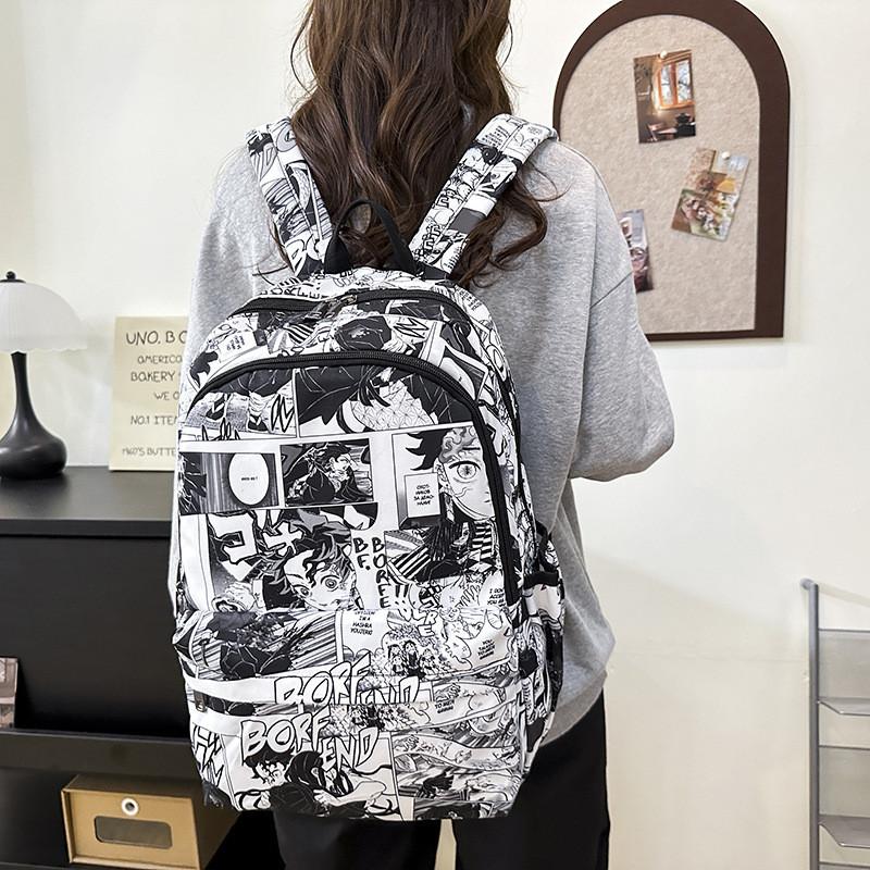 Youthful Graffiti Pattern School Backpack With Durable Nylon And Air Cushion Straps