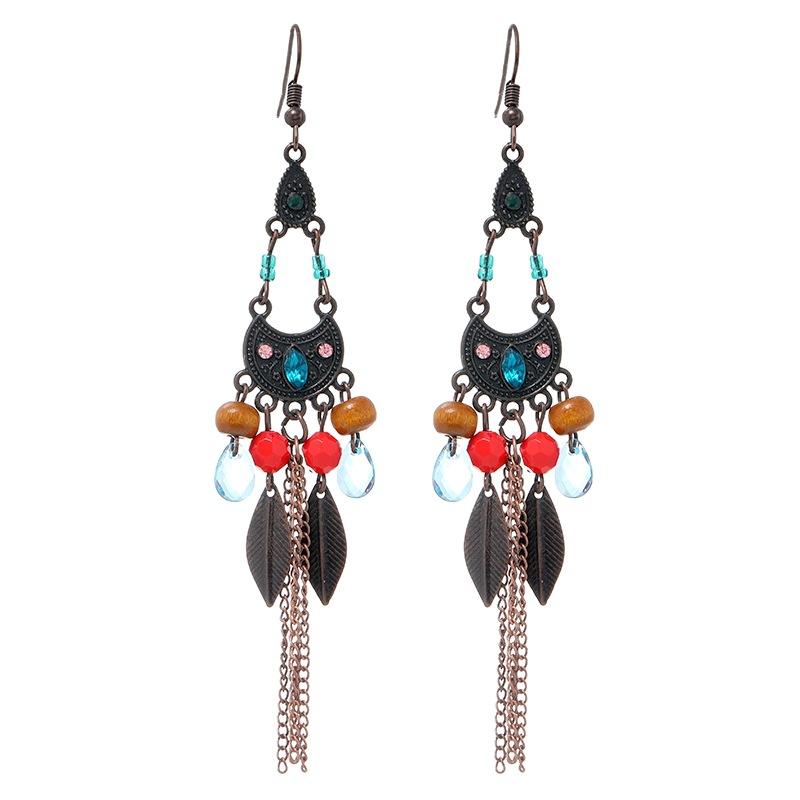 Bohemian retro fringed earrings long vacation versatile fashion personalized earrings metal temperament earrings women