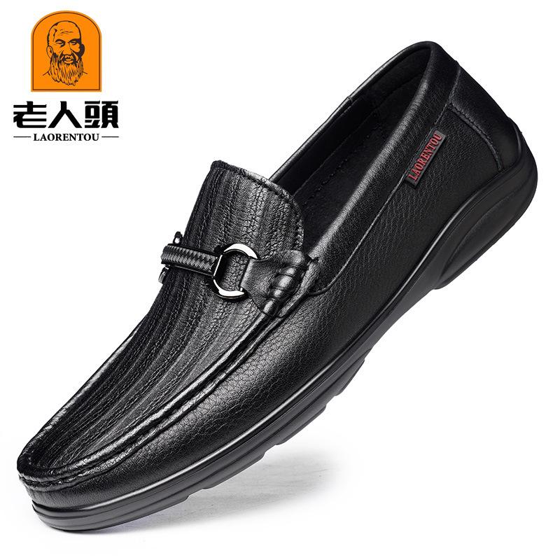 

Batch of old people s head Doudou shoes genuine leather soft sole light sole breathable business shoes high-end flat casual leather shoes 24B187 38 чёрный