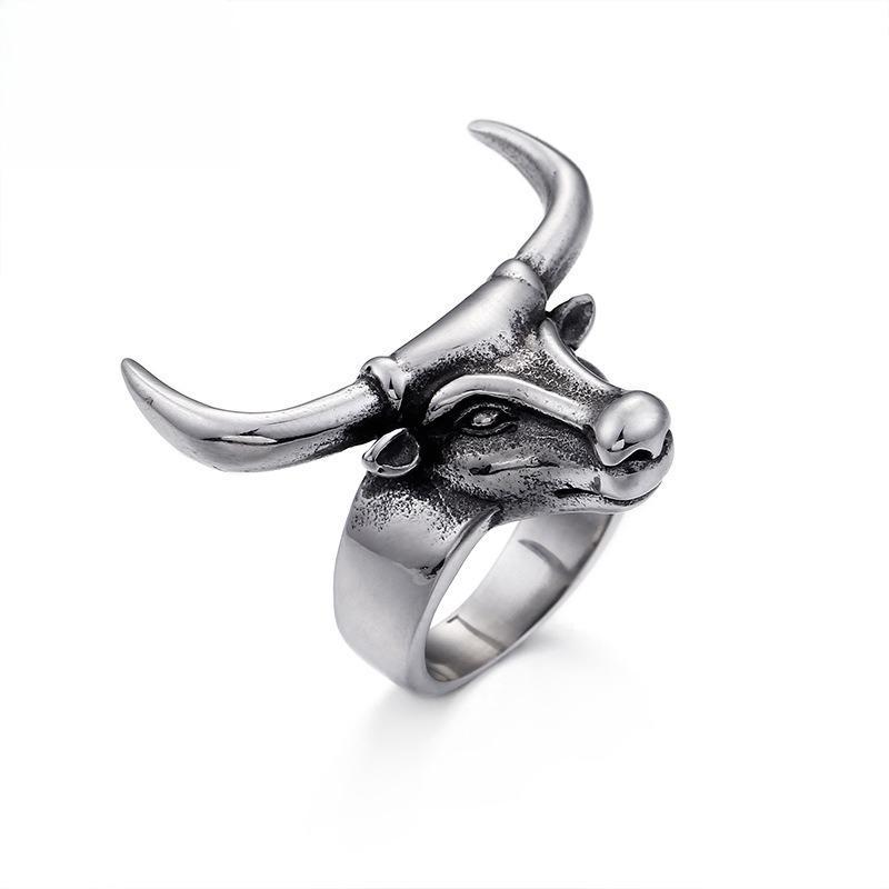 Titanium Steel Zodiac Bull Head Ring Index Finger Ring, Punk Accessories