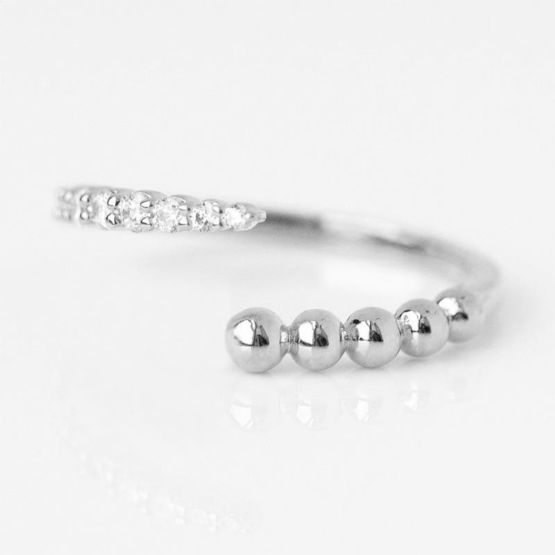 S925 Sterling Silver Diamond-Set Gold Bead Splicing Ring Open Ring Personalized Versatile Simple Diamond-Set Women'S Ring