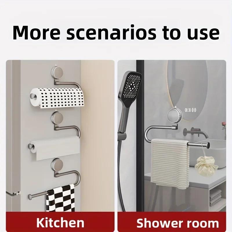 1 szt. Wielofunkcyjny obrotowy uchwyt na ręczniki papierowe z przyssawką - Aluminiowy dozownik na rolkę do montażu na ścianie bez wiercenia, Nadaje się do ręczników