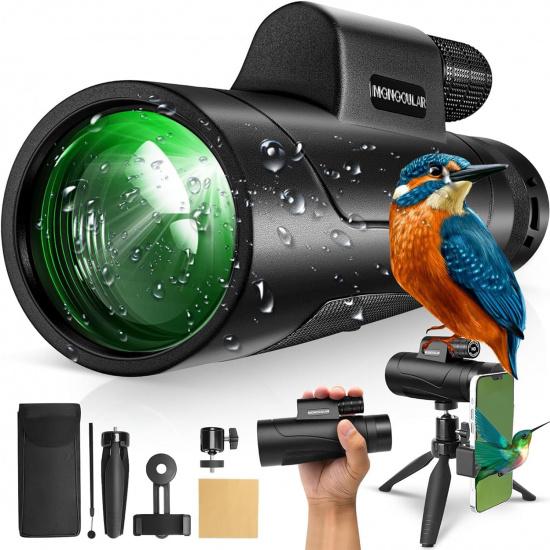 2025 Update - 80x100 Monocular Telescope High Powered for Smartphone High Definition Monoculars for Adults with Adapter/Tripod for Bird Watching