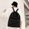 Large Capacity PU Leather Backpack Solid Color Unisex Couple Backpack Student School Bag  Men Women