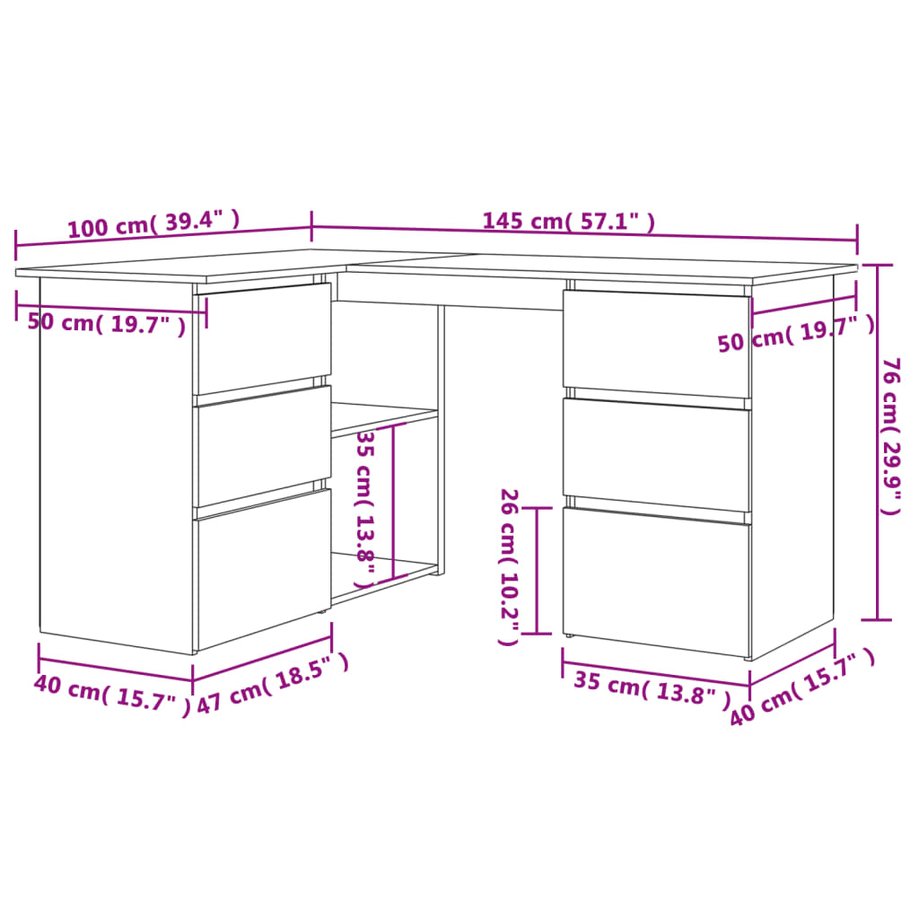 Scrivania Angolare Bianca 145 x 100 x 76 cm Truciolato