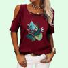 Women Fashion Round Neck Top Summer Off Shoulder Tee Shirt Casual Floral Print Short Sleeve T-shirt