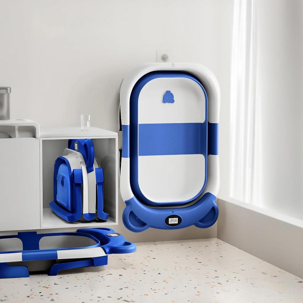 Ubravoo Dětská vanička s teploměrem pro kontrolu teploty vody, skládací vanička pro batolata s měkkým potahem, vhodná pro novorozence 0-24 měsíců