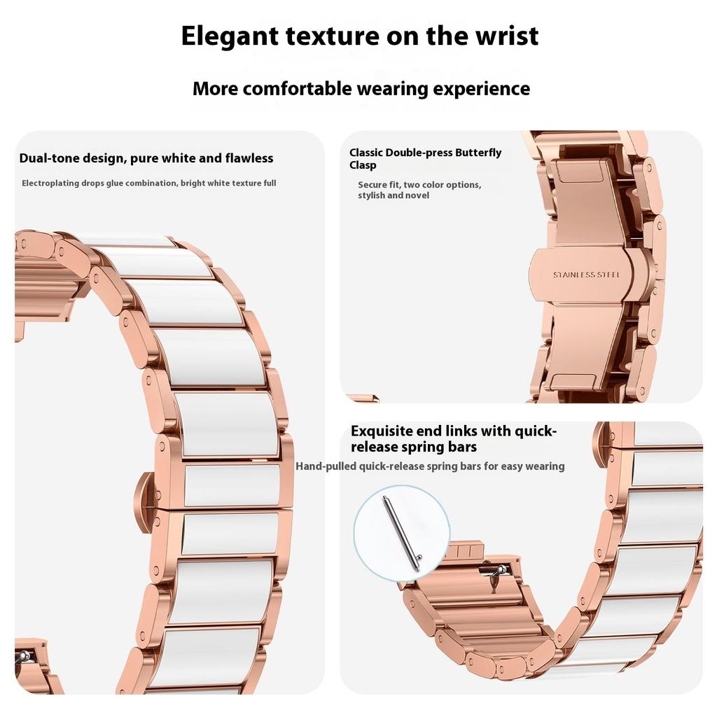 For Huawei Watch Fit 2 Metal Watch Band Imitation Ceramic Butterfly Clasp Wrist Strap