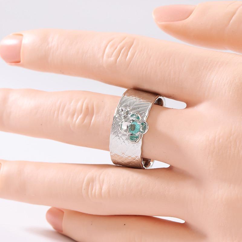 Vintage Inlaid Green CZ Flower Women's Ring Ethnic CopperColor Geometry Daily Wear Party Jewelry Anniversary Gift