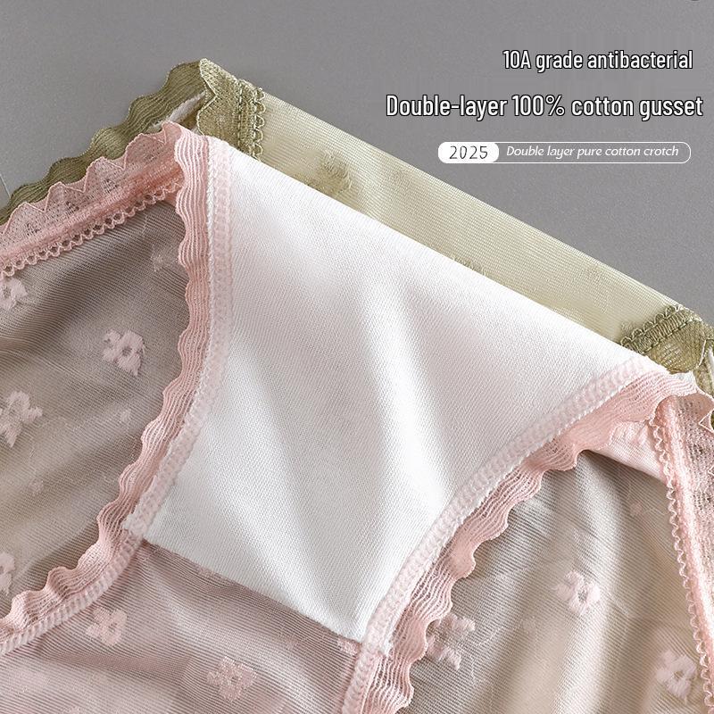 Slip da Donna in Cotone a Rete con Fiocco di Pizzo - Sexy, Traspiranti e Comodi