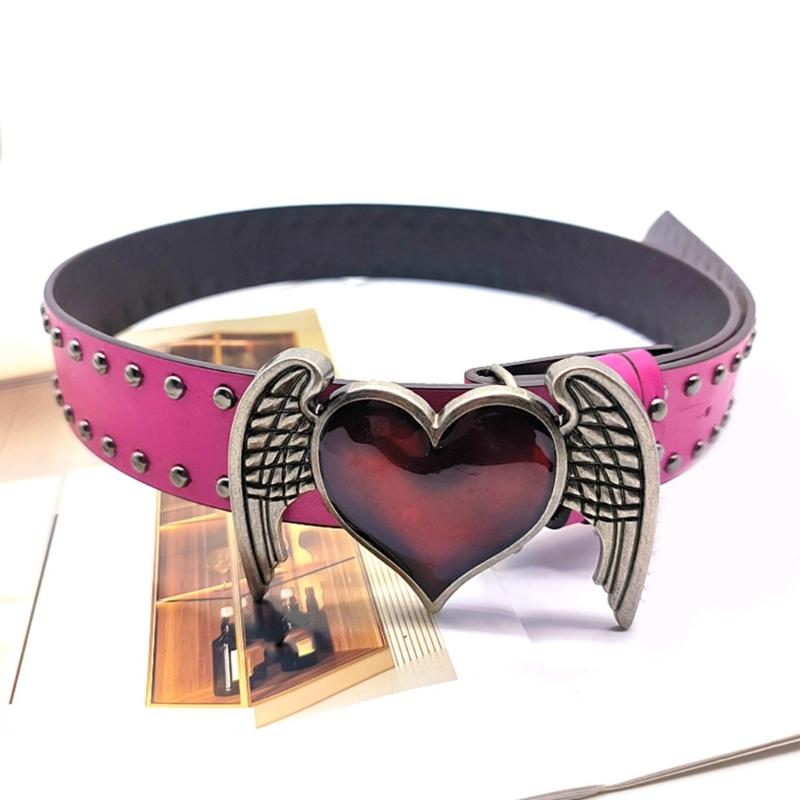 PU Waist Belt with Heart&Wing Buckle Adjustable Length Waist Belt Girls Jeans Dresses Skirt Coat Decors Waistband