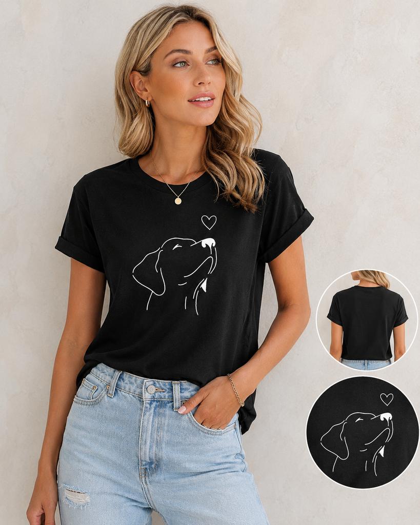 New Dog Print Roundneck Sports Tshirt Wo Shortsleeve Running And Casual Top Sporty And Fashionable Clothing