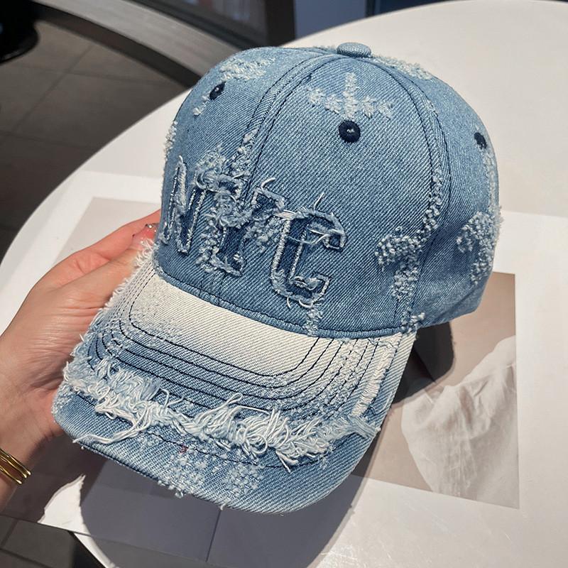 Denim Baseball Cap For Women With Letter Print And Sun Protection For Summer Casual Style