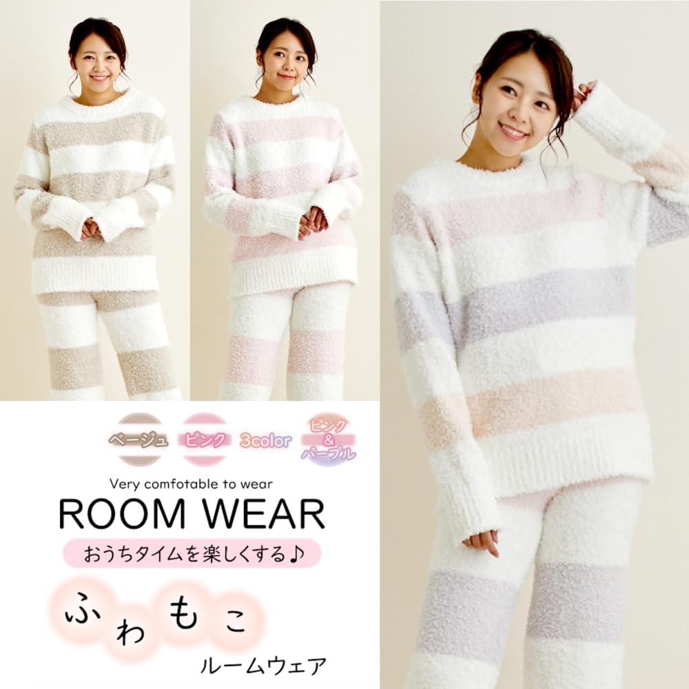 Seap Loungewear Pajama Fluffy Sweatshirt Long 505 Women's Set, & Pants, (Pink)