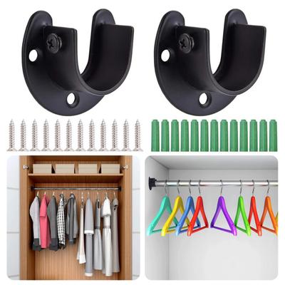 1 Set Closet Rod Bracket with Screws Rustproof Corrosion Resistant Simple Installation Curtain Rod Holder Closet Rod Support Kit