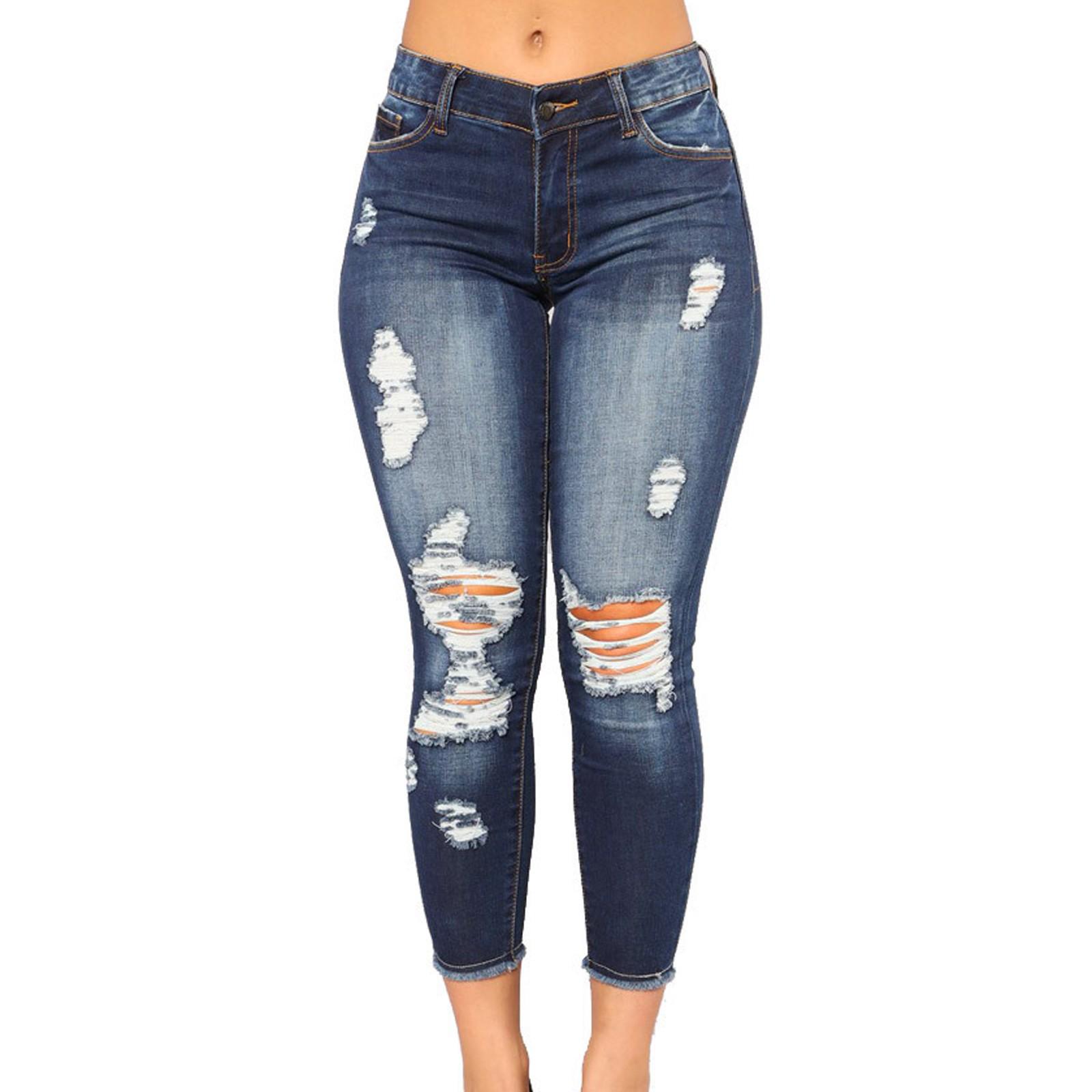 

High-Waist Elastic Distressed Jeans for Women XXL светло-синий