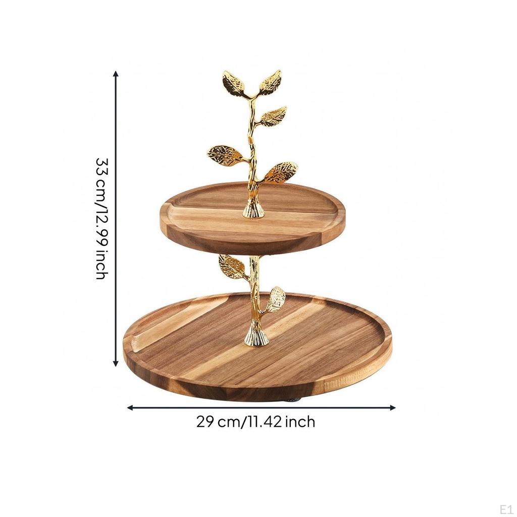 Wooden Display Stand with Metal Stem Decorative Tray Tabletop for Hosts