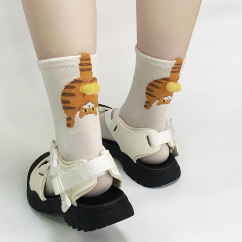 1Pair Ins Cat Egg Cotton Socks Couple Socks Cat Balls Kawaii Hand Knitting Socks Cartoon Ginger Cat Tabby Creative Kid Gift