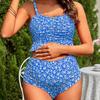 2025 European & American Floral Leopard Print Maternity Swimsuit: Ruffle Design with Tummy Coverage & Abdominal Support