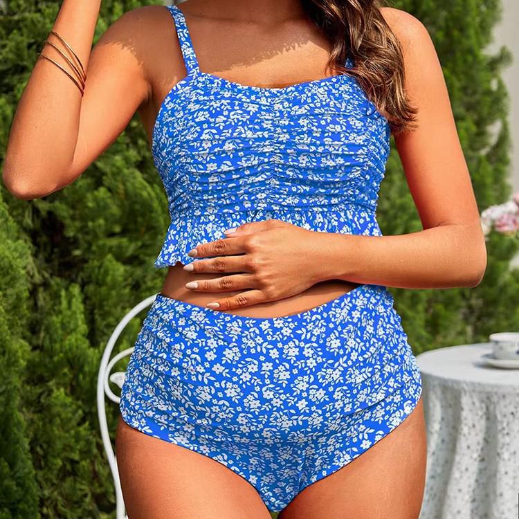 2025 European & American Floral Leopard Print Maternity Swimsuit: Ruffle Design with Tummy Coverage & Abdominal Support