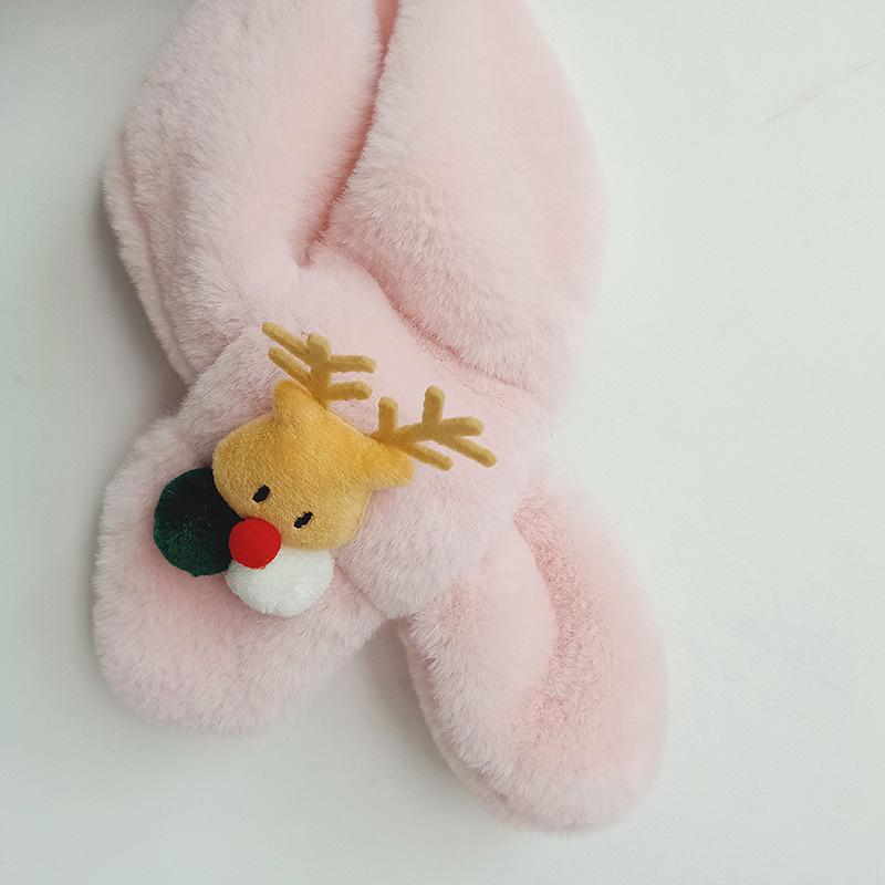 Koreanischer Weihnachts-Rentier-Schal für Kinder - Winterlicher Plüsch-Bommel-Schlauchschal für Jungen & Mädchen.