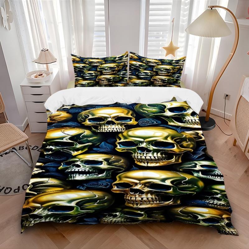 3pcs bedding set Skull Roses Includes 1 Comforter + 2 Pillowcases, Without Pillow Inserts, Soft Comfortable, Lightweight Breathable, Printed