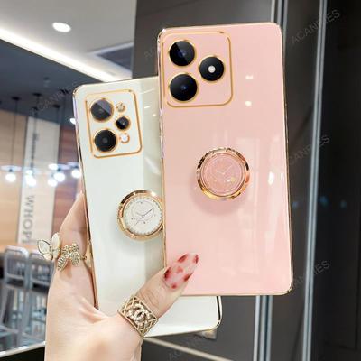 C 53 55 31 Luxury Plating Ring Holder Case For Oppo Realme C53 C31 C55 C21y C35 C33 C21 C30 A96 4g Stand Silicone Back Cover
