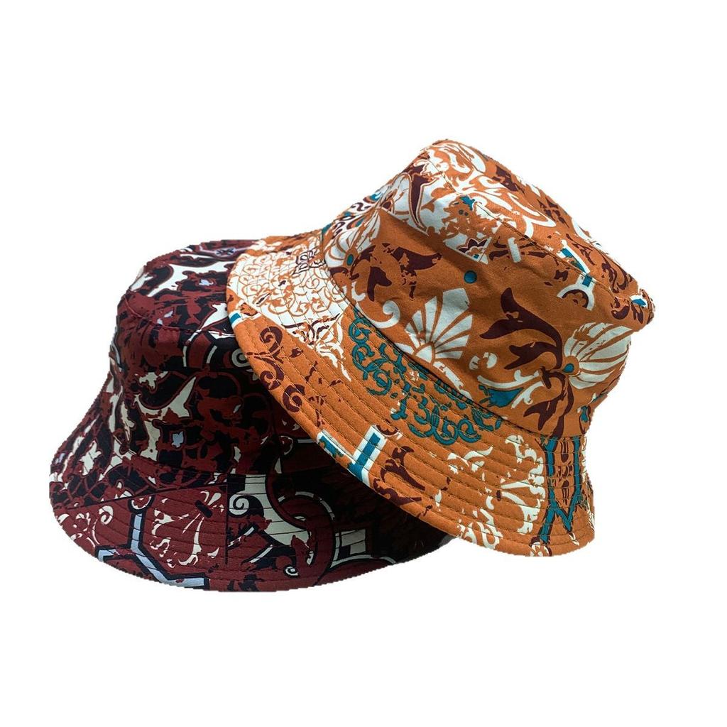 Exotic Style Color Matching Pattern Bucket Hat Men And Women Retro Travel Sunshade Double-Sided Personalized Basin Hat