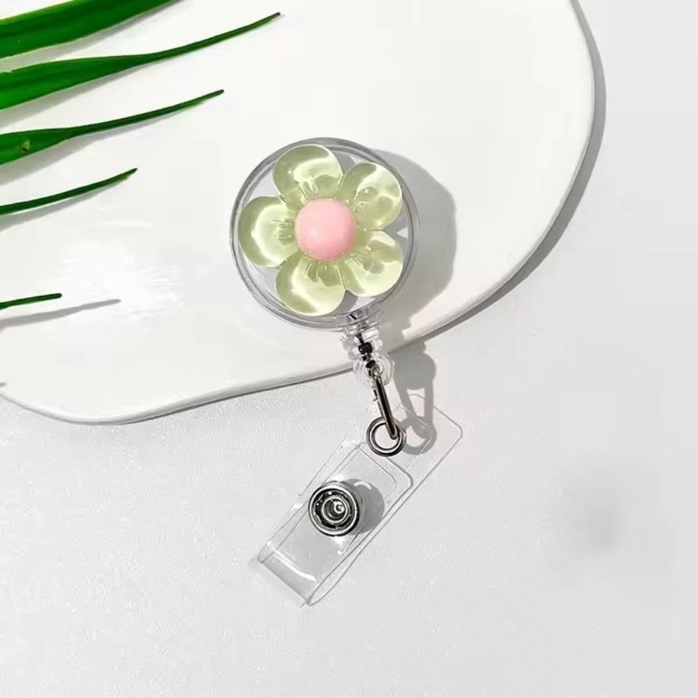 Cute Floral Badge Reel Retractable ID Card Badge Holder Clip Worker ID Card Pull Buckle  For Women