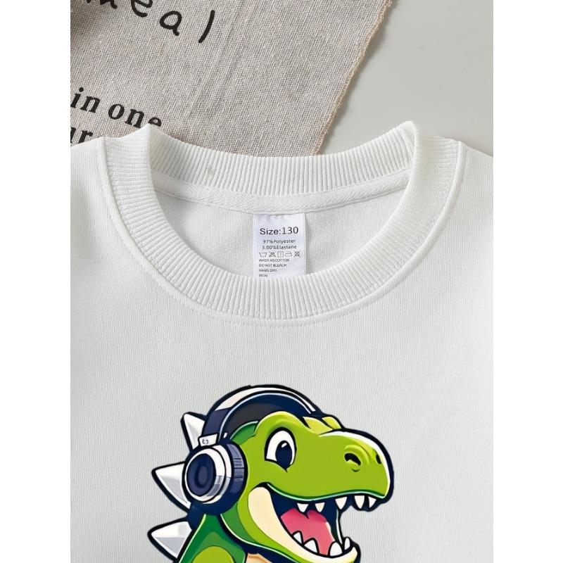 European sizes Dino Gamer Controller Headphones Console Girls' Crew Neck Sweatshirt, Western Style, Long-Sleeved, Casual Colors for Young Girls.