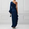 Damen Farbiger Satin Off-Shoulder Raffung Unregelmäßiger Saum Kleid für Cocktailparty