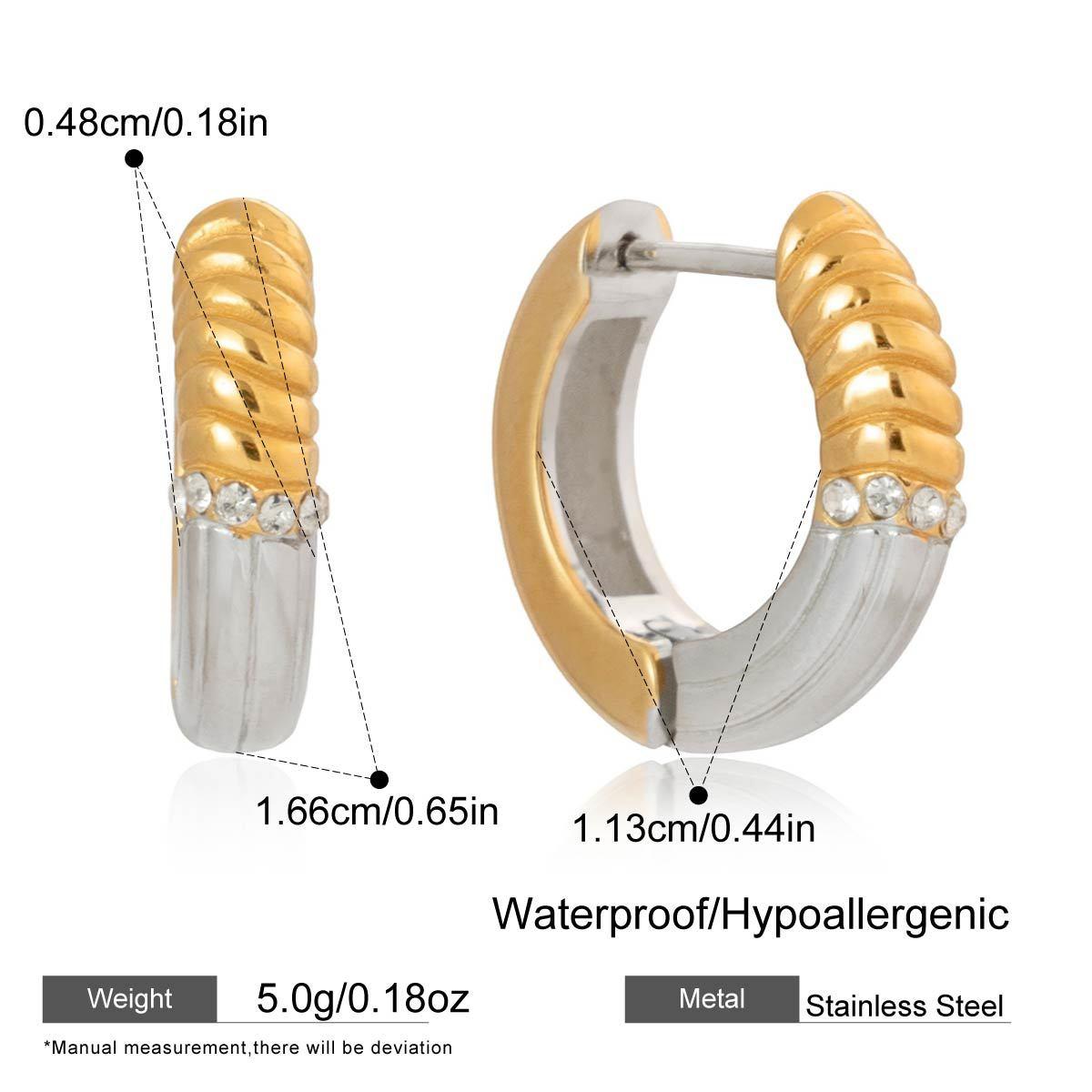 Punk Chunky Round Tube O-Shaped Stainless Steel Earrings Gold&silver Mix Color Ribbed Circle Zircon Hoop Huggie Earring Jewelry