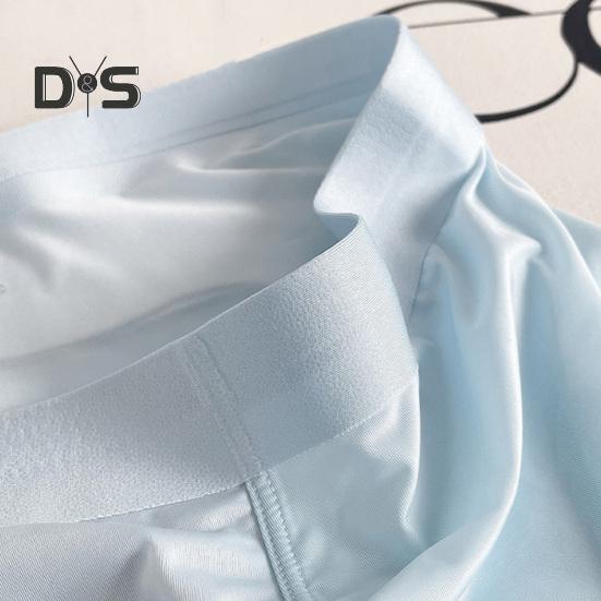 Men Boxer Underwear Mid-rise Solid Color Ice Silk Shorts Briefs Ultra Thin Breathable Seamless Summer Panties