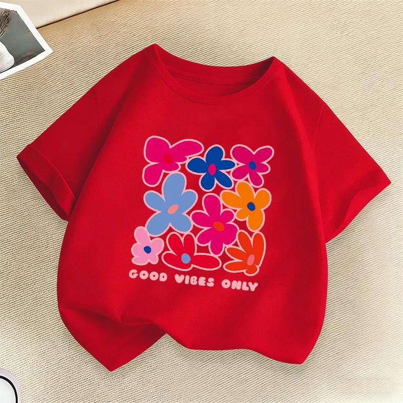 Summer Flower Graphic Print Tshirt Girls Boys Kids Clothes Comfortable Cute Short Sleeve Crewneck Tops Tshirts