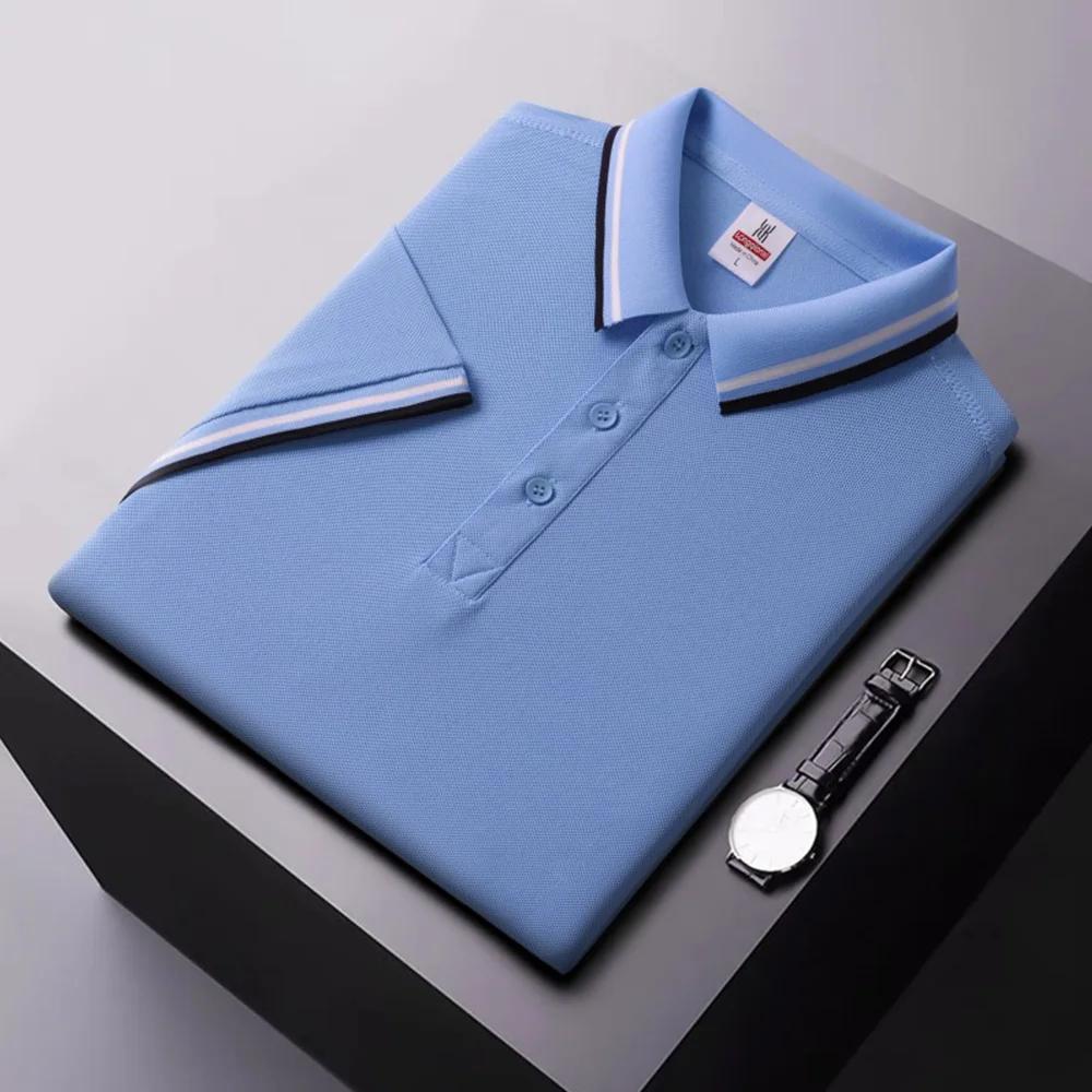 Summer Ice Silk Polo Shirt High-End T-Shirt Solid Color New Half Sleeve Non-Marking Casual Lapels Business Thin Menswear