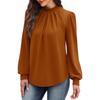 Spring Autumn Stand Collar Loose Casual Elegant Pullover Blouse Women Long Sleeve Solid Color Folds Shirt Top